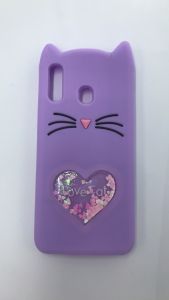 Чохол силіконовий 3D Case з плаваючими блискітками на Samsung Galaxy А30 2019 / А20 2019 Кіт фіолетовий