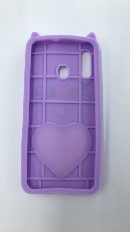 Чохол силіконовий 3D Case з плаваючими блискітками на Samsung Galaxy А30 2019 / А20 2019 Кіт фіолетовий