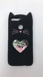 Чохол силіконовий 3D Case з плаваючими блискітками на Huawei Y6 2018 Кіт чорний