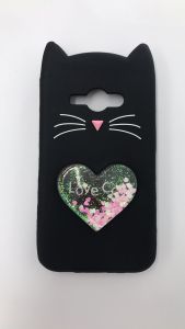 Силіконовий чохол 3D з плаваючими блискітками на Samsung Galaxy J1Ace моделі j110 Кіт чорний