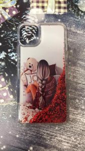 Силіконовий чохол з блискітками, що переливаються, для iPhone 11 Pro Max (6,5) Дівчина з ведмедиком