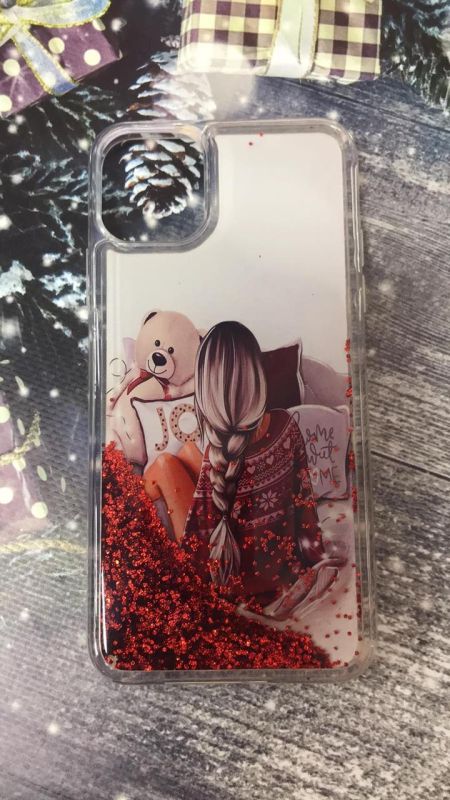 Силіконовий чохол з блискітками, що переливаються, для iPhone 11 Pro Max (6,5) Дівчина з ведмедиком