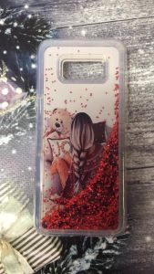Силіконовий чохол з рухливими блискітками на Samsung Galaxy S8 Дівчина з ведмедиком