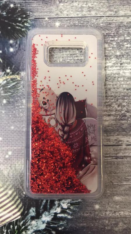 Силіконовий чохол з рухливими блискітками на Samsung Galaxy S8 Дівчина з ведмедиком