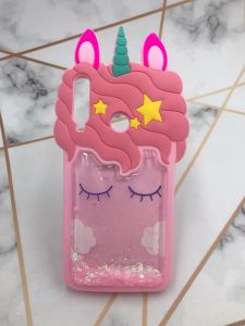 Чохол силіконовий 3D Case з плаваючими блискітками на Huawei Р40 lite E / Y7p / Honor 9C Рожевий Єдиноріг