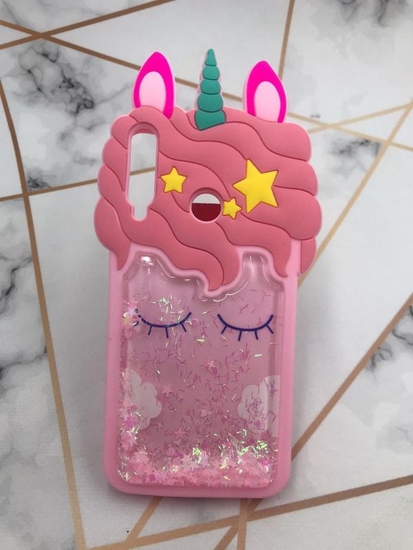 Чохол силіконовий 3D Case з плаваючими блискітками на Huawei Р40 lite E / Y7p / Honor 9C Рожевий Єдиноріг