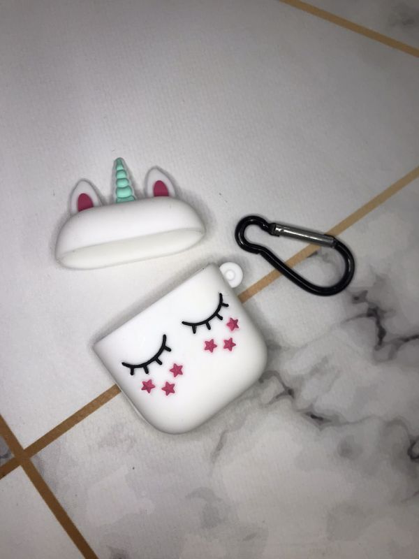 Силіконовий 3D чохол для навушників AirPods 1 і 2 покоління Єдиноріг фіолетовий