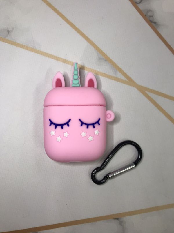 Силіконовий 3D чохол для навушників AirPods 1 і 2 покоління рожевий Єдиноріг