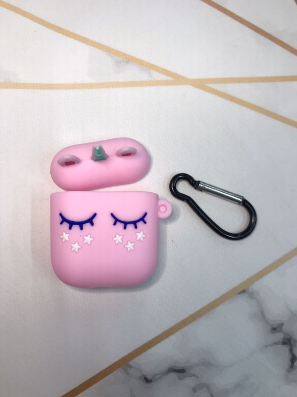 Силіконовий 3D чохол для навушників AirPods 1 і 2 покоління рожевий Єдиноріг