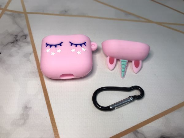 Силіконовий 3D чохол для навушників AirPods 1 і 2 покоління рожевий Єдиноріг