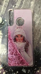 Силіконовий чохол з блискітками для Huawei Y6p Білі рукавички