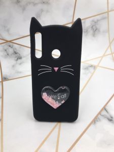 Чохол силіконовий 3D Case з рухливими блискітками на Huawei Р40 lite E / Y7p / Honor 9C "Кіт" (чорний)