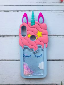 Силіконовий чохол 3D з плаваючими блискітками на Huawei Y6 2019 Єдиноріг блакитний