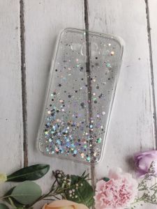 Силіконовий чохол з блискітками для SAMSUNG Galaxy J5 Срібло на прозорому