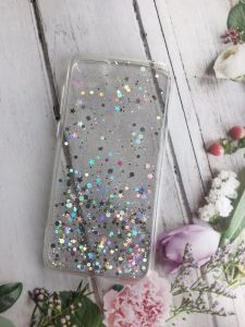 Силіконовий чохол з блискітками для Huawei Y5 2018 / Y5 prime 2018 Срібло на прозорому