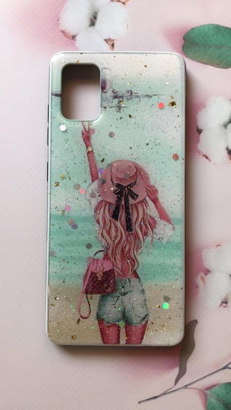 Силіконовий чохол з принтом і блискітками для Samsung Galaxy A51 Дівчина в капелюсі