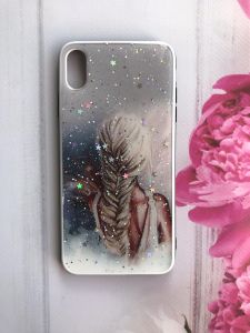Силіконовий чохол з принтом та блискітками на iPhone XS MAX Дівчина з косою
