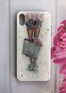 Силіконовий чохол з принтом та блискітками для iPhone XS MAX Дівчина з сумкою