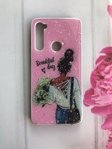 Чохол з принтом та блискітками на Xiaomi Redmi Note 8 Дівчина з квітами