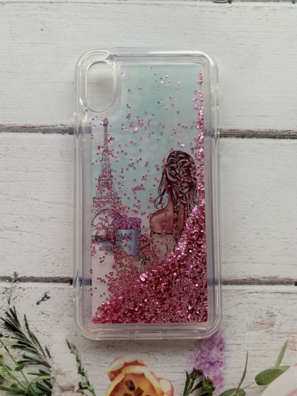 Силіконовий чохол із блискітками, що переливаються, для iPhone X Дівчина та вежа