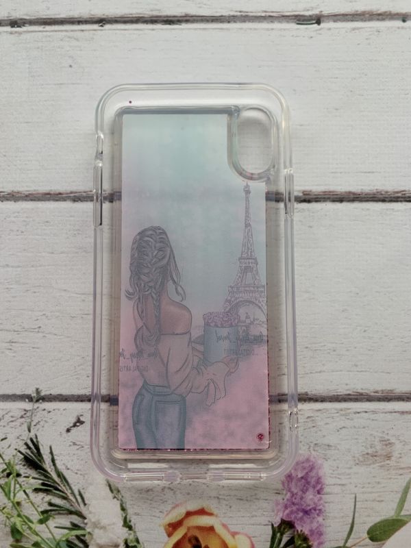 Силіконовий чохол із блискітками, що переливаються, для iPhone X Дівчина та вежа