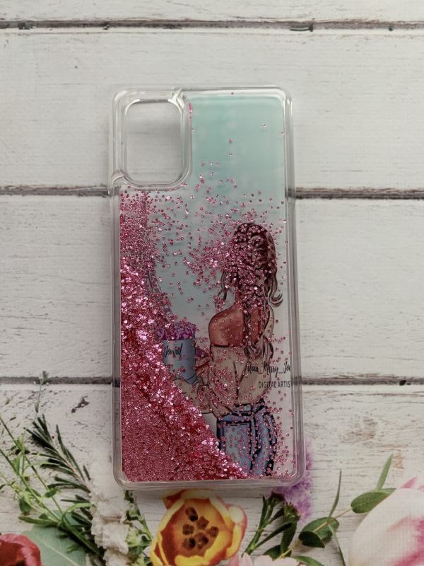 Силіконовий чохол з рухливими блискітками для Samsung Galaxy M31s Дівчина і вежа