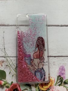 Силіконовий чохол з плаваючими блискітками на Samsung Galaxy M51 Дівчина і вежа