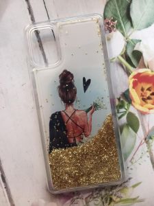 Силіконовий чохол з рухливими блискітками на Samsung Galaxy A51 Дівчина з ромашками