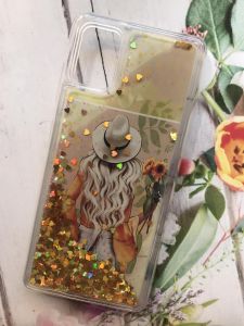 Силіконовий чохол з рухливими блискітками на Samsung Galaxy A51 Дівчина з соняшниками