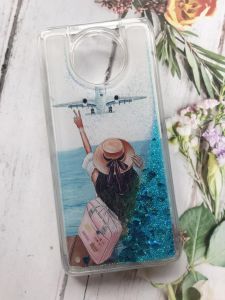 Чохол з плаваючими блискітками на Xiaomi Redmi Note 9T / Redmi Note 9 5G Дівчина і літак