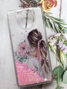 Чохол з рухливими блискітками на Xiaomi Redmi Note 9T / Redmi Note 9 5G Дівчина з квітами