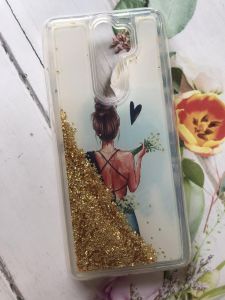 Силіконовий чохол з рухливими блискітками на Xiaomi Redmi Note 8 Pro Дівчина з ромашками