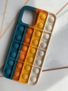 Силіконовий чохол Поп іт Антистрес Поп-Іт Pop It для iPhone 12 / 12 Pro (6.1) Попит Бірюзово-білий