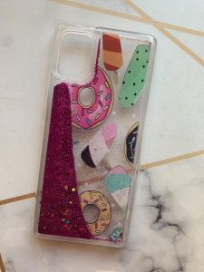 Силіконовий чохол з плаваючими блискітками на Samsung Galaxy A51 Білі рукавиці