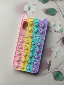 Силіконовий чохол Поп іт Антистрес Поп-Іт Pop It для iPhone XR Попит Котик рожево-фіолетовий