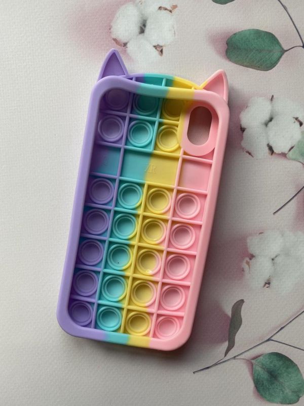 Силіконовий чохол Поп іт Антистрес Поп-Іт Pop It для iPhone XR Попит Котик рожево-фіолетовий
