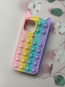 Чохол Поп іт Антистрес Поп-Іт Pop It для iPhone 12 / 12 Pro (6.1) Попит Котик рожево-фіолетовий