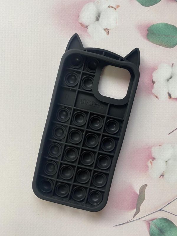 Силіконовий чохол Поп іт Антистрес Поп-Іт Pop It для iPhone 12 / 12 Pro (6.1) Попит Котик чорний