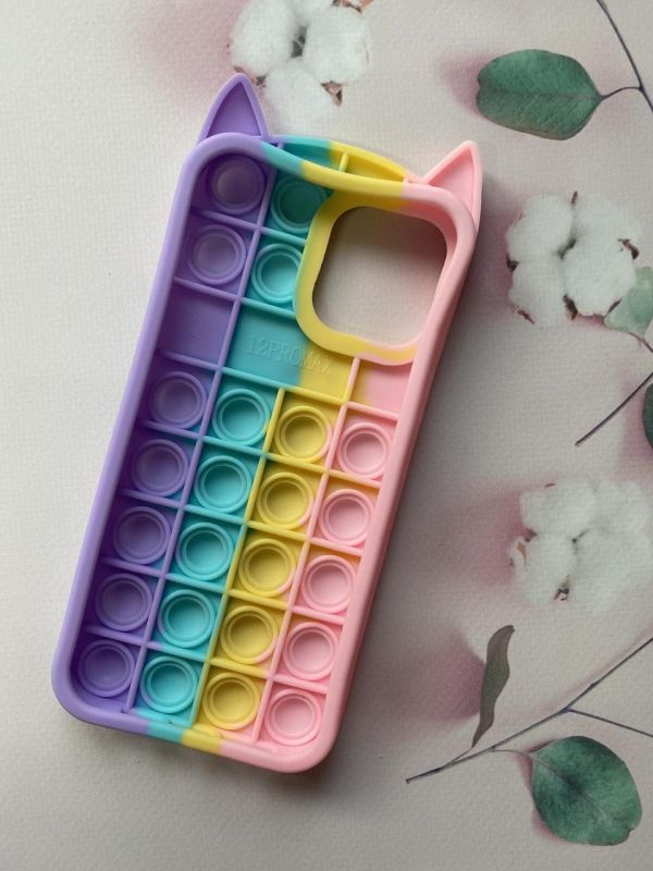 Силіконовий чохол Поп іт Антистрес Поп-Іт Pop It для iPhone 12 Pro Max Попит Котик рожево-фіолетов.