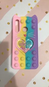 Чохол Попіт Антистрес Поп-Іт Pop It для Huawei P Smart 2019 Поп іт Котик з сердечком Рожево-фіол.