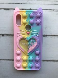 Чохол Попіт Антистрес Поп-Іт Pop It для Huawei Y6 2019 / Y6 prime 2019 Поп іт Котик з сердечком Рожево-фіол.