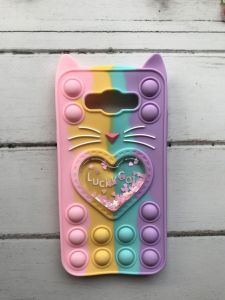 Чохол Попіт Антистрес Поп-Іт Pop It для SAMSUNG Galaxy J7(2016) J710 Поп іт Котик з сердечком Рожево-фіол.