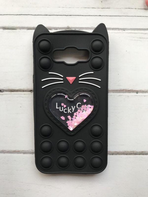 Чохол Попіт Антистрес Поп-Іт Pop It для SAMSUNG Galaxy J7(2016) J710 Поп іт Котик з сердечком Чорний