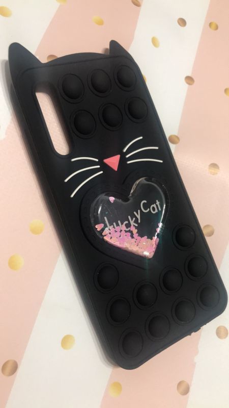 Чохол Попіт Антистрес Поп-Іт Pop It для Samsung Galaxy А50 (2019) А505 Поп іт Котик з сердечком. Чорний