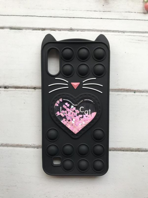 Чохол Попіт Антистрес Поп-Іт Pop It для Samsung Galaxy M10 Поп іт Котик з сердечком Чорний