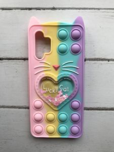 Чохол Попіт Антистрес Поп-Іт Pop It для Samsung Galaxy A32 Поп іт Котик з сердечком Рожево-фіол.