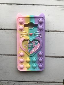 Чохол Попит Антистрес Поп-Іт Pop It для SAMSUNG Galaxy J5 Котик з сердечком троянд.-фіоле.