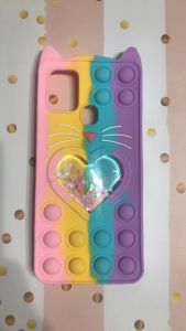 Чохол Поп іт Антистрес Поп-Іт Pop It для Samsung Galaxy А21ѕ Попіт Котик з сердечком Рожево-фіол.