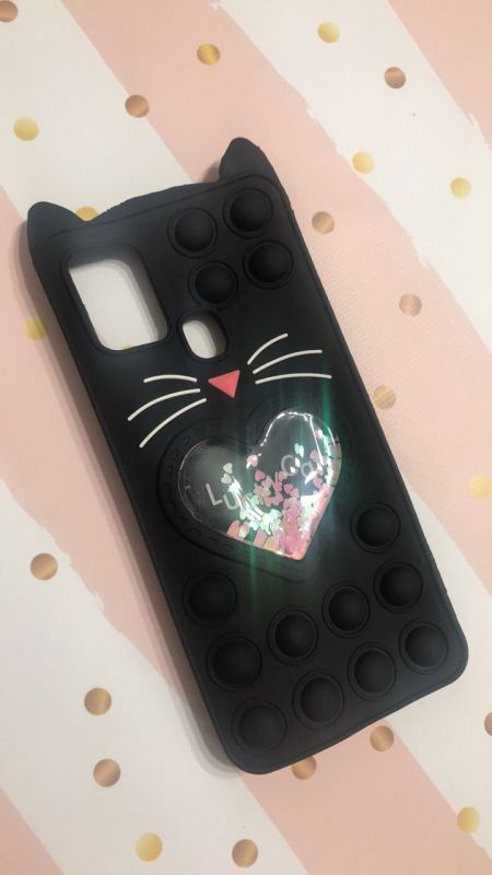 Чохол Поп іт Антистрес Поп-Іт Pop It для Samsung Galaxy А21ѕ Попіт Котик з сердечком Чорний