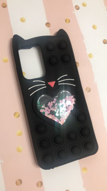 Чохол Попіт Антистрес Поп-Іт Pop It для Samsung Galaxy A52 Поп іт Котик з сердечком Чорний